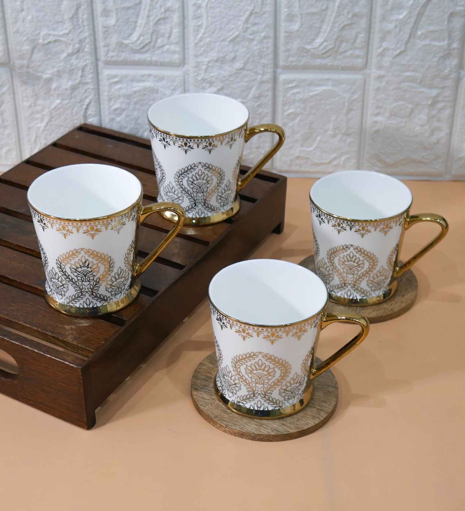 Gold 160 ml Ceramic Vinyl Print (Set of 4) Tea Cup Set