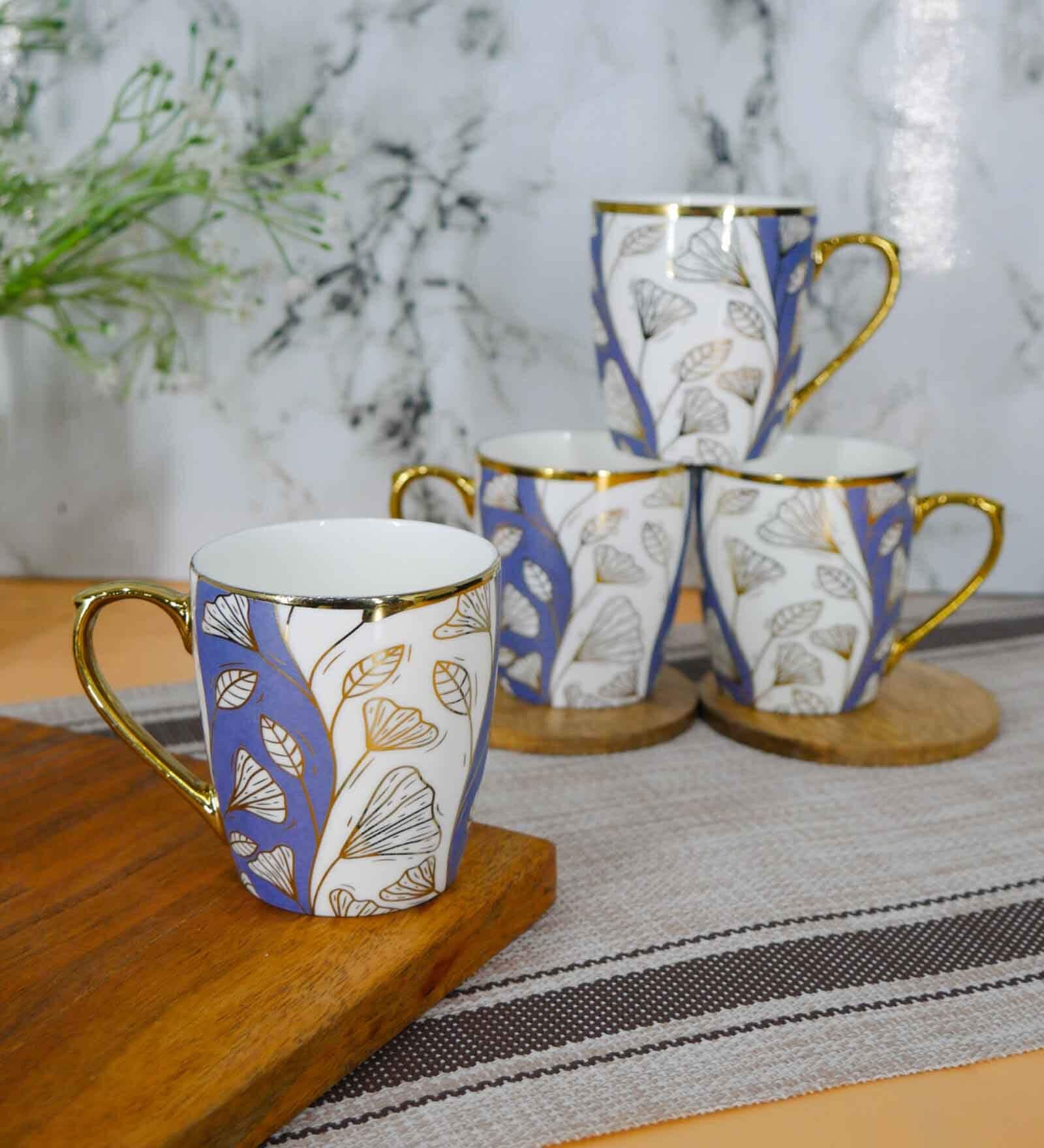 Denim Gold 160 ml Ceramic Finery Design (Set of 4) Tea Cup Set