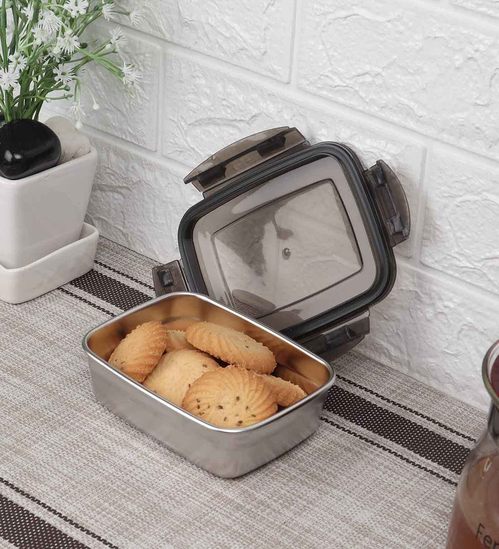 Femora Stainless Steel Container Multipurpose Lunch Box Set for Office, Green, Rectangle-350 ml (2 Container), Rectangle-550 ml (1 Pcs).