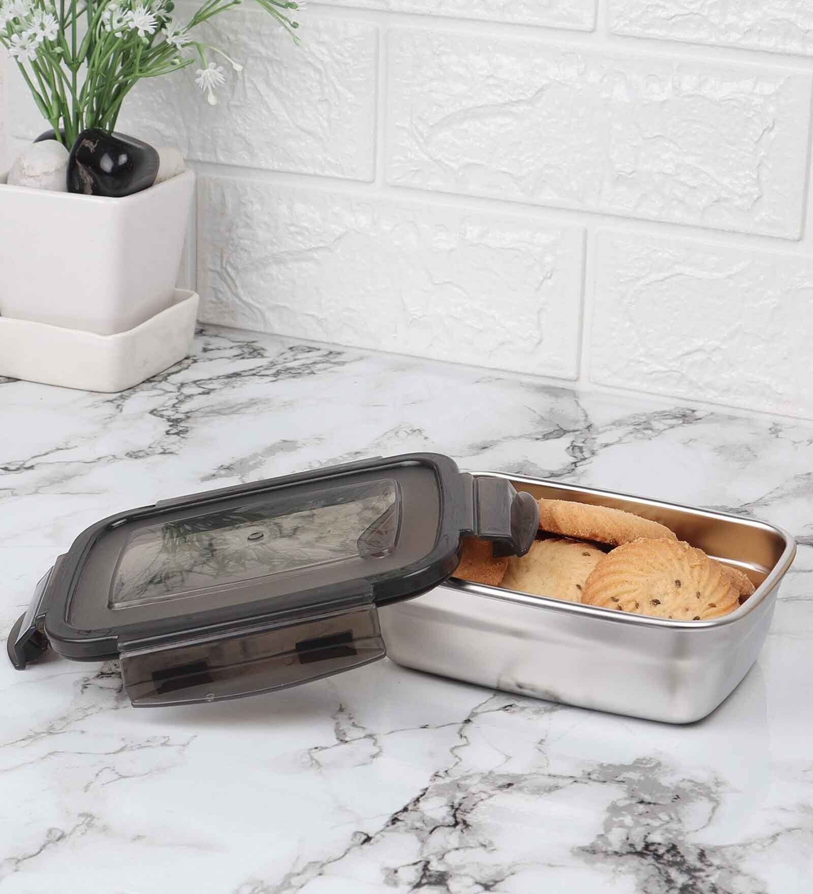 Femora Stainless Steel Container Multipurpose Lunch Box Set for Office, Maroon, Rectangle-350 ml (3 Container).