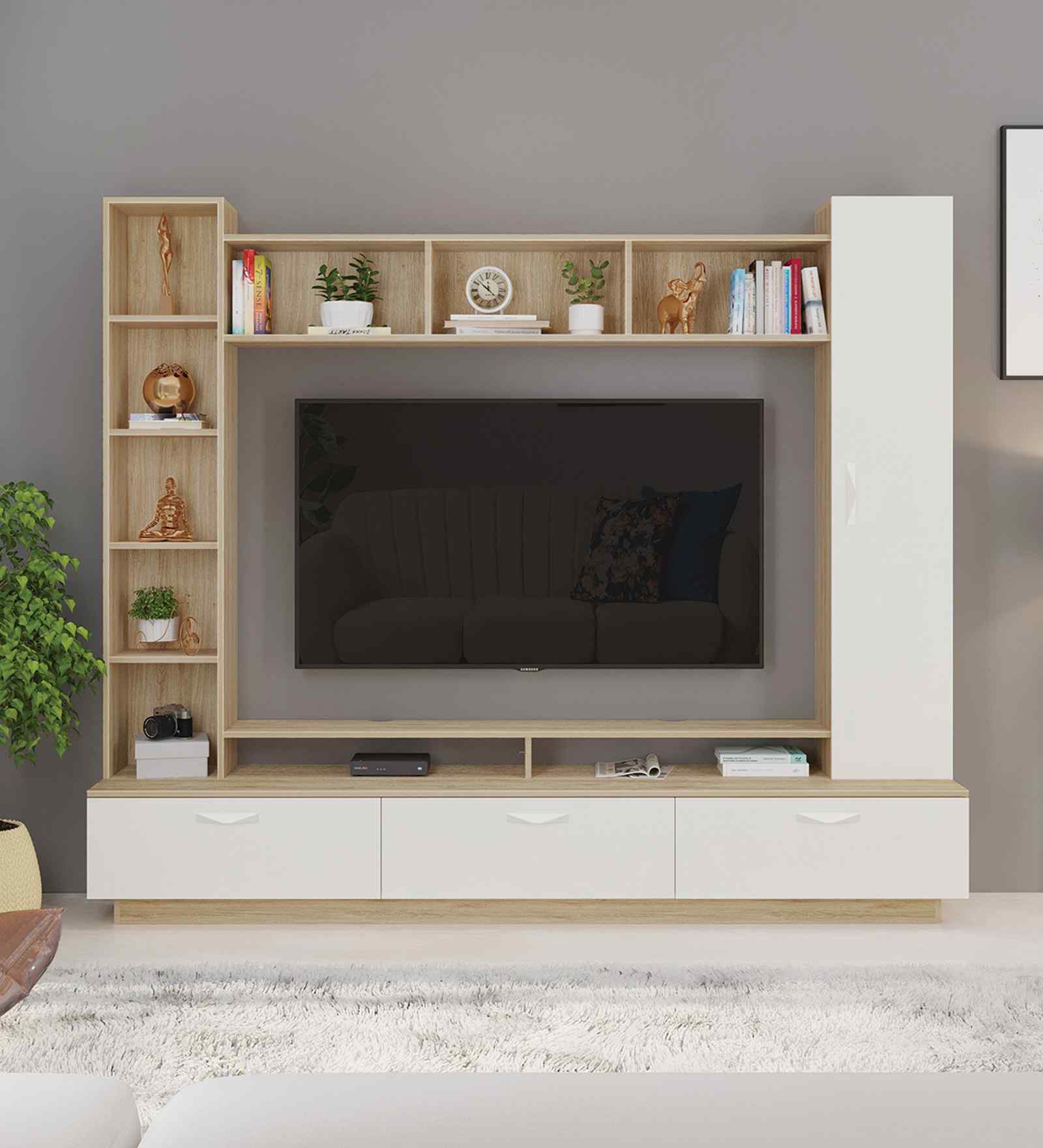 Fenily TV Unit In European Oak & White Finish