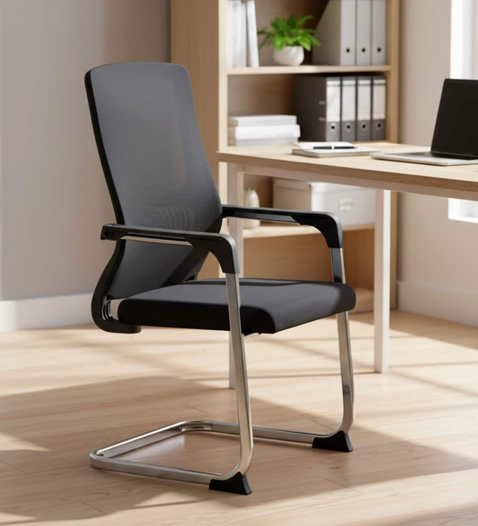 Fenton Mesh Visitor Chair in White Black Colour