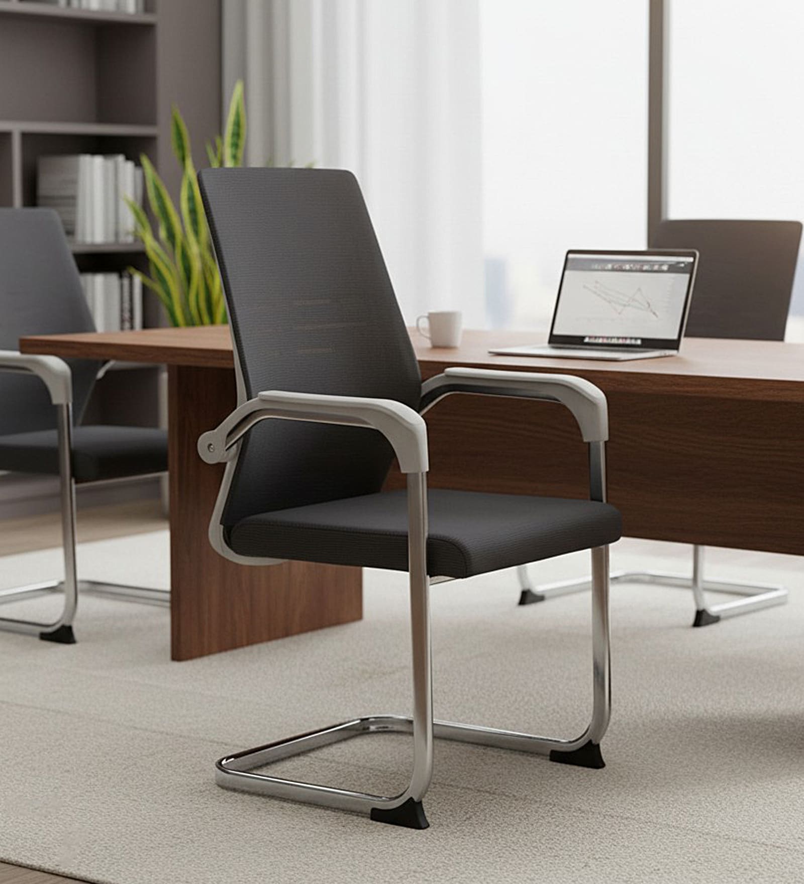 Fenton Mesh Visitor Chair in White Grey Colour