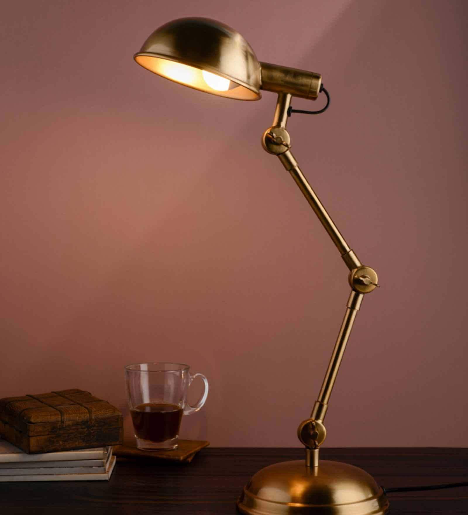 Malan Antique Gold Adjustable Study Lamp With Iron & Brass Base