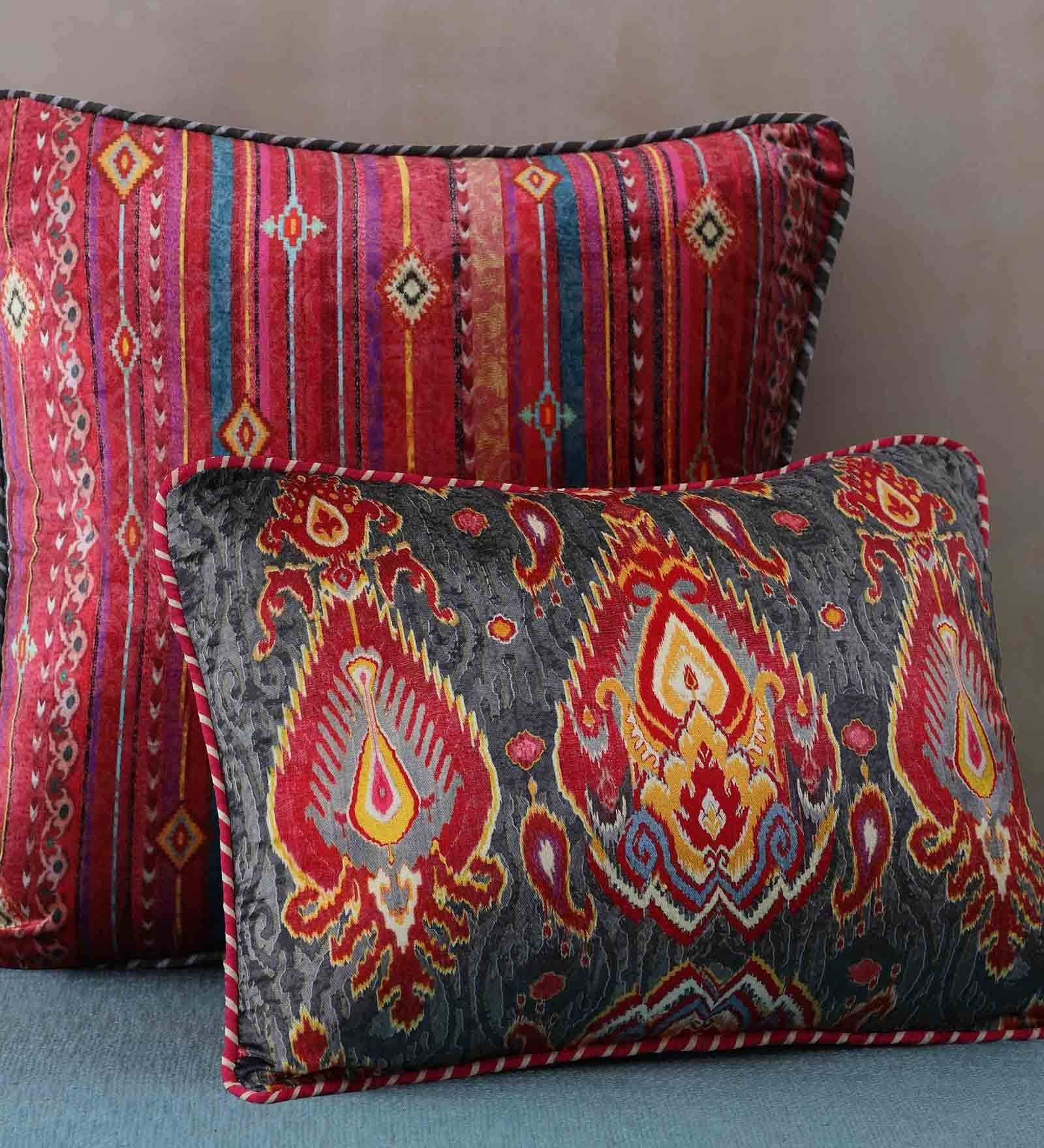 Buy Multicolor Traditional Velvet 18 x 12 Inches Cushion Cover with