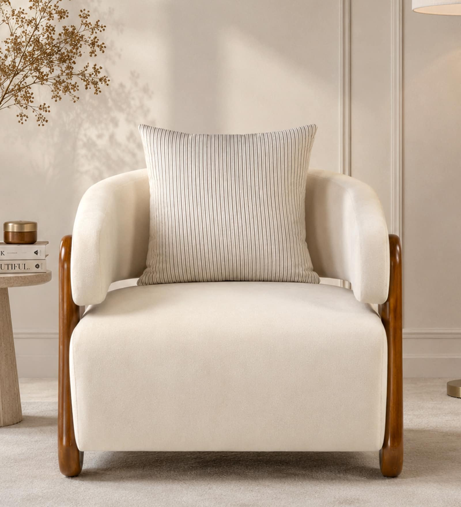Fermo Fabric Lounge Chair in Beige Colour