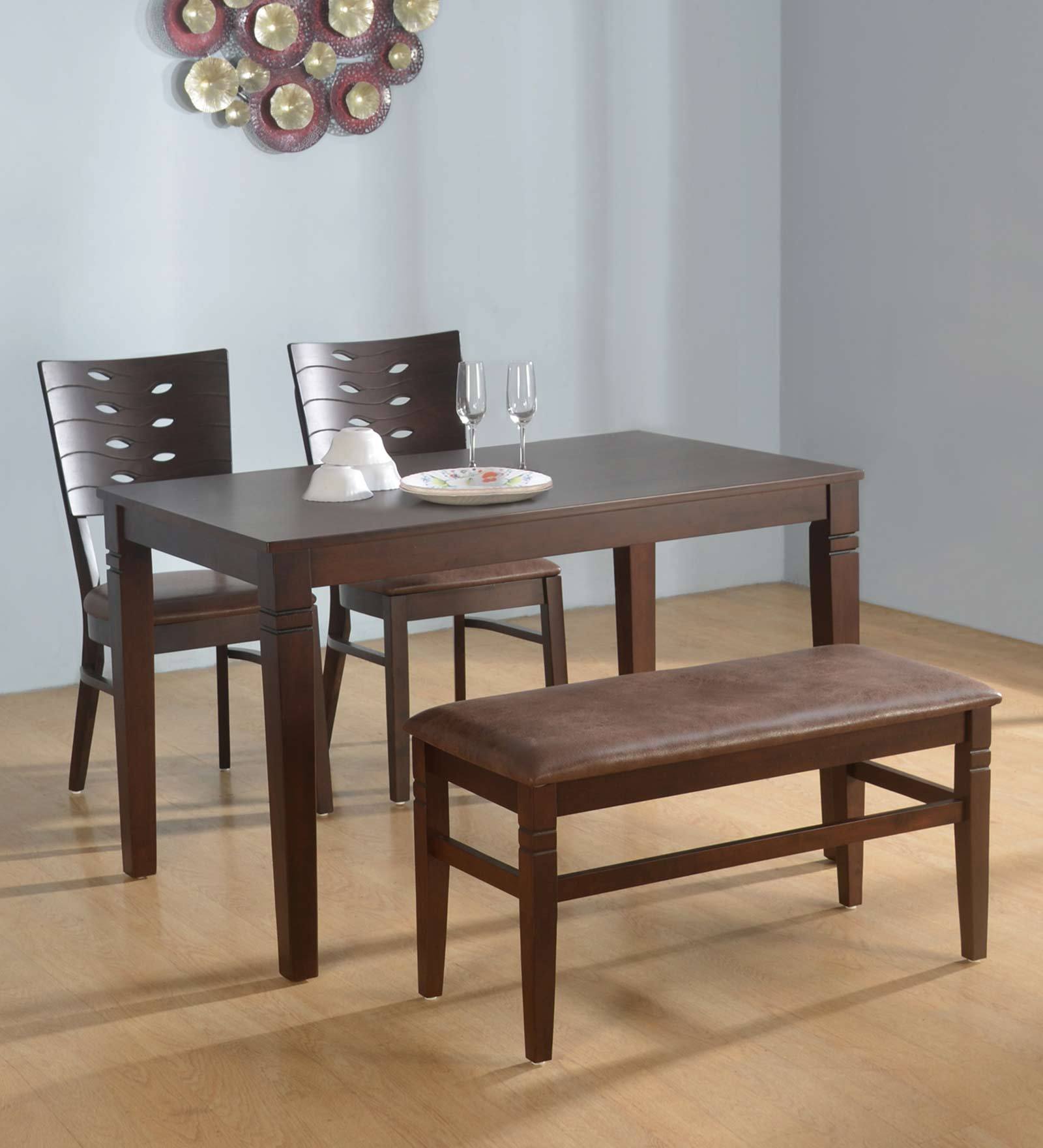 Fern 4 Seater Dining Set in Erin Brown Finish with Bench