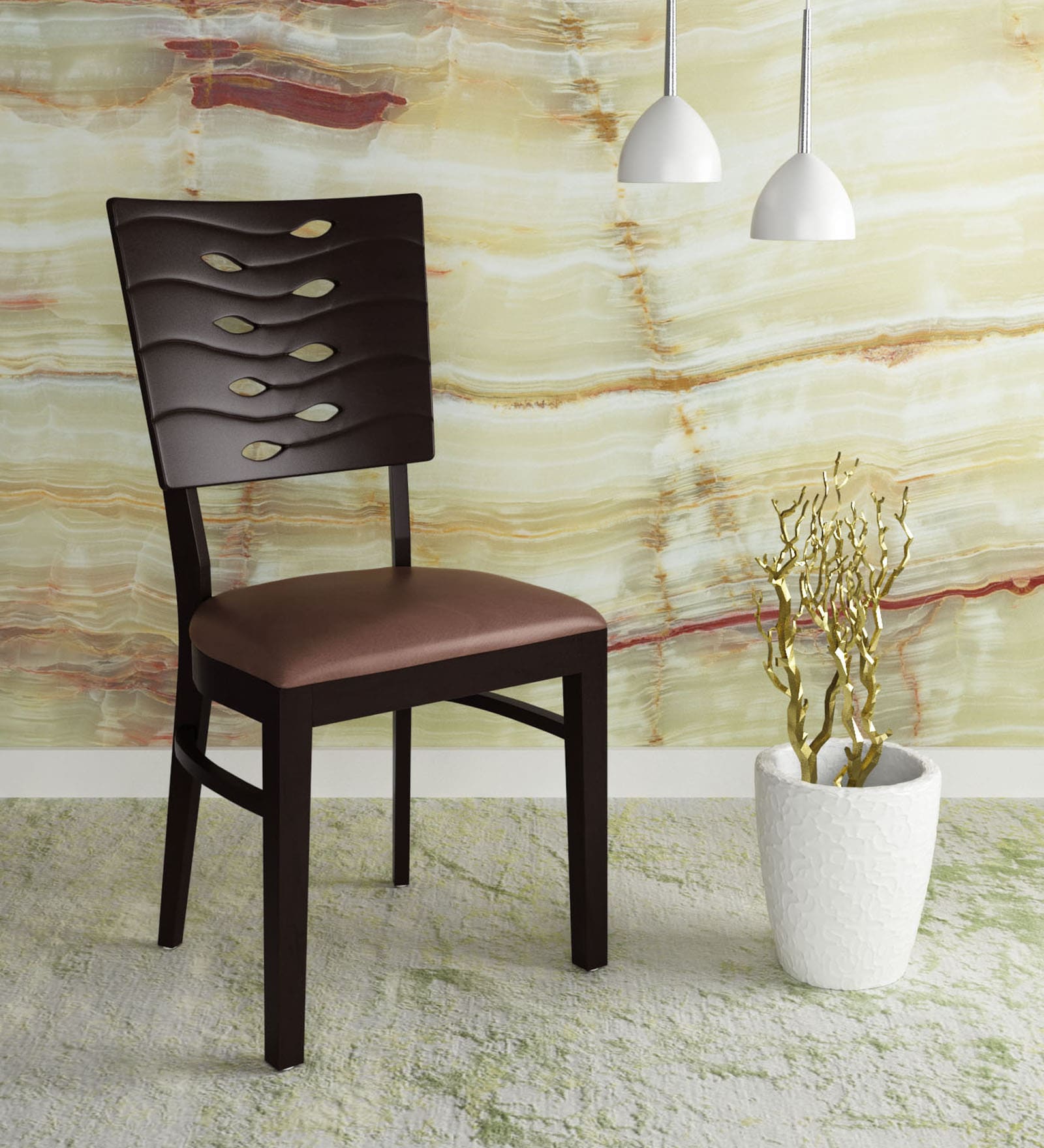 Fern Solid Wood Dining Chair In ErBrown Finish