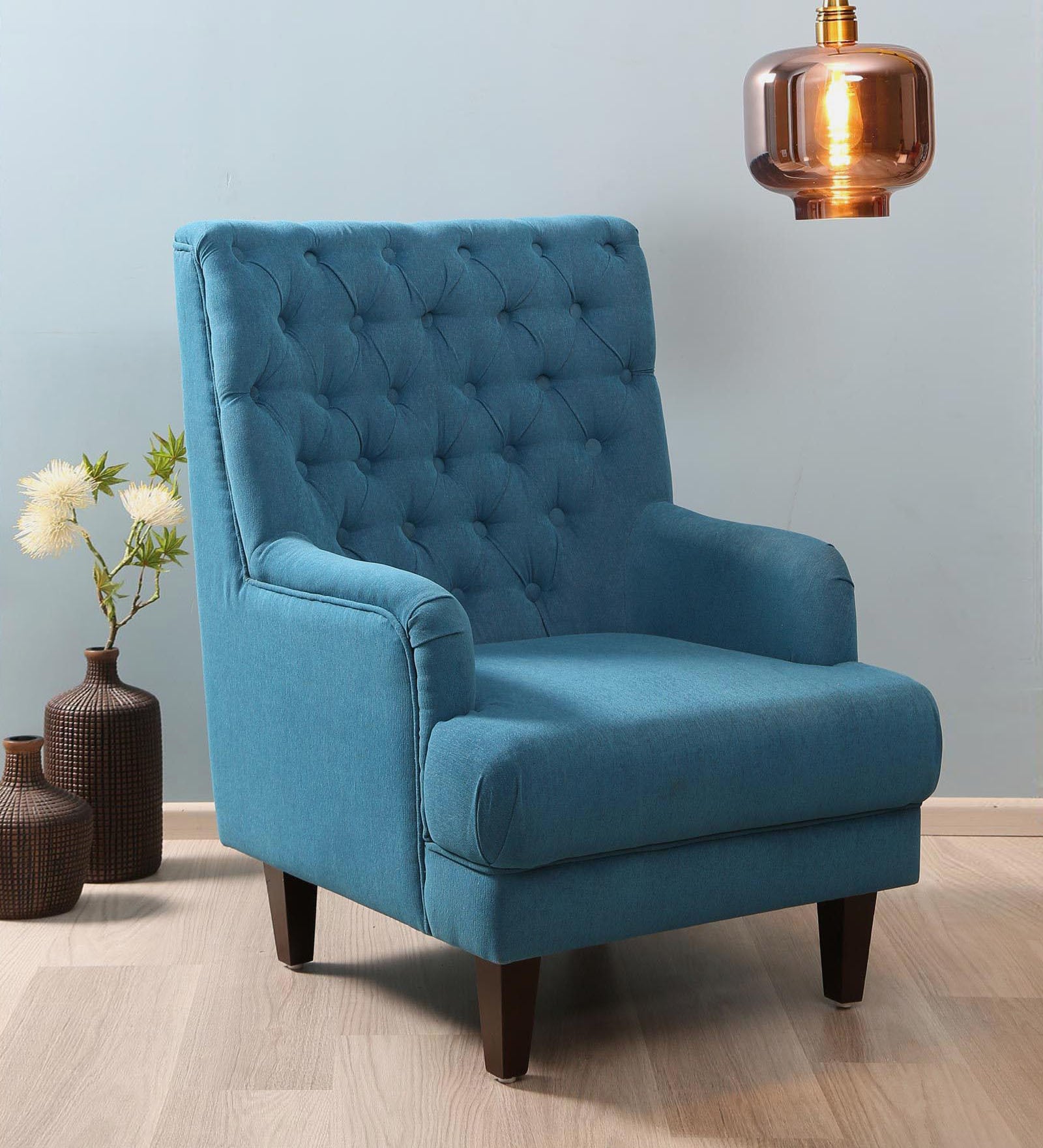 Fernand Fabric Full Back Lounge Chair In Sea Blue Colour Fernand Fabric Full Back Lounge Chair In Sea Blue Colour
