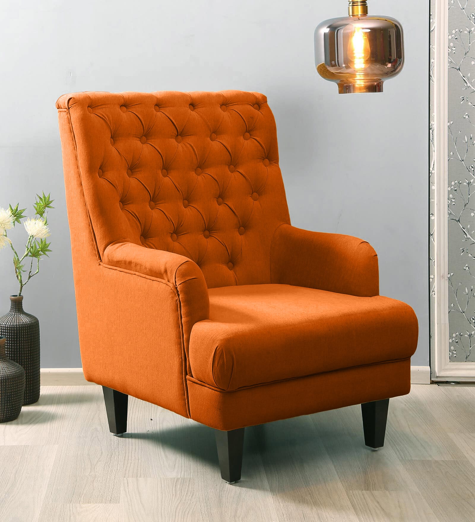 Buy Fernand Velvet Full Back Lounge Chair In Rust Colour at 8% OFF by ...