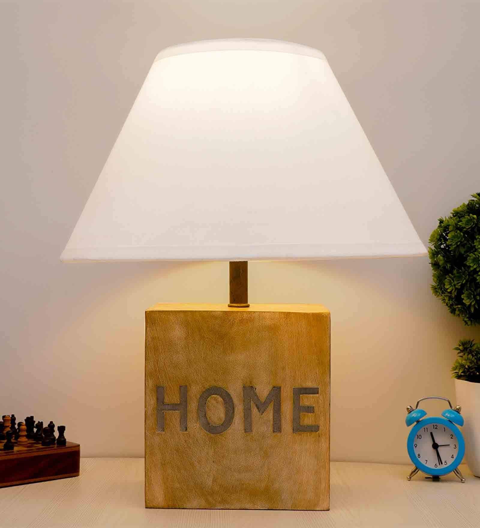 Avignon White Cottan Fabric Shade Night Lamp With Mango wood Base