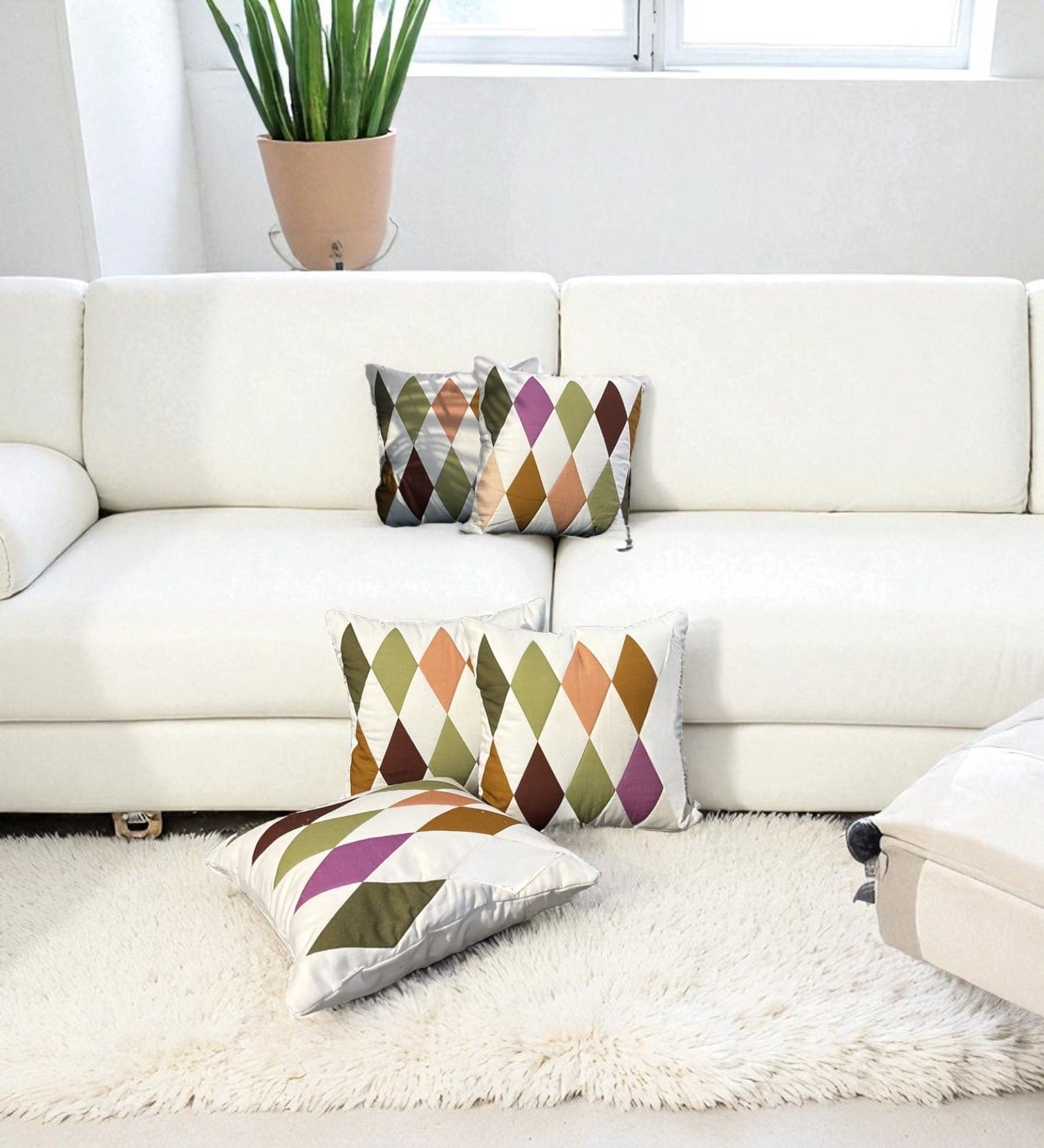 Multicolor Geometric Cotton Ruffle 18x18 inches Cushion Covers Set of 5