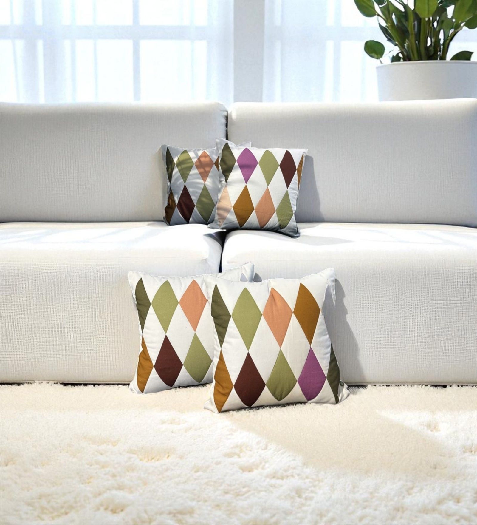 Multicolor Striped Cotton Ruffle 18x18 inches Cushion Covers Set of 4