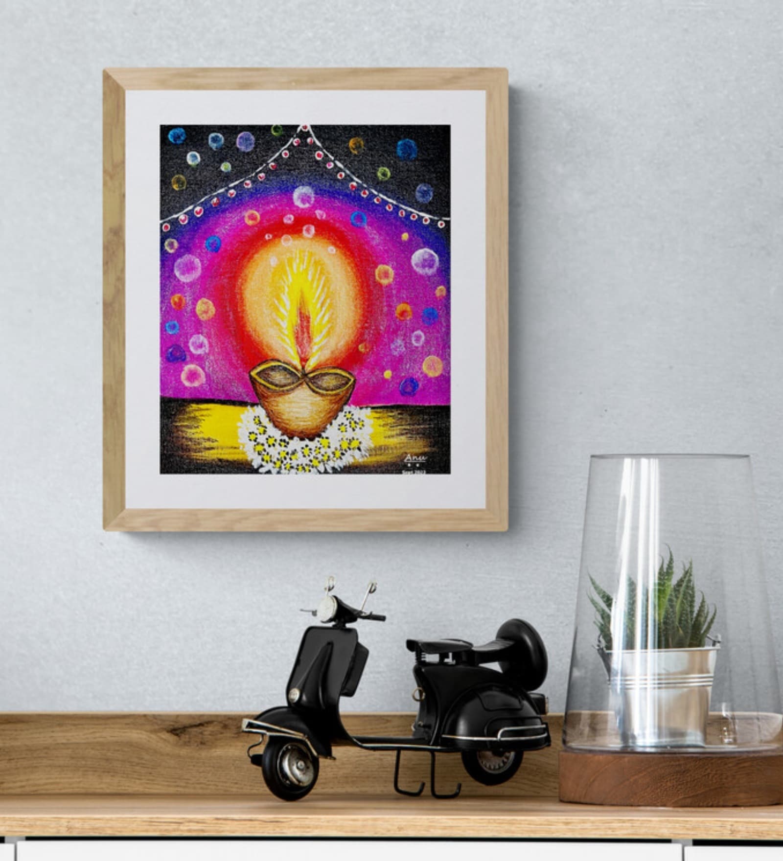Festive Diya Handmade Acrylic On Unframed Canvas Painting