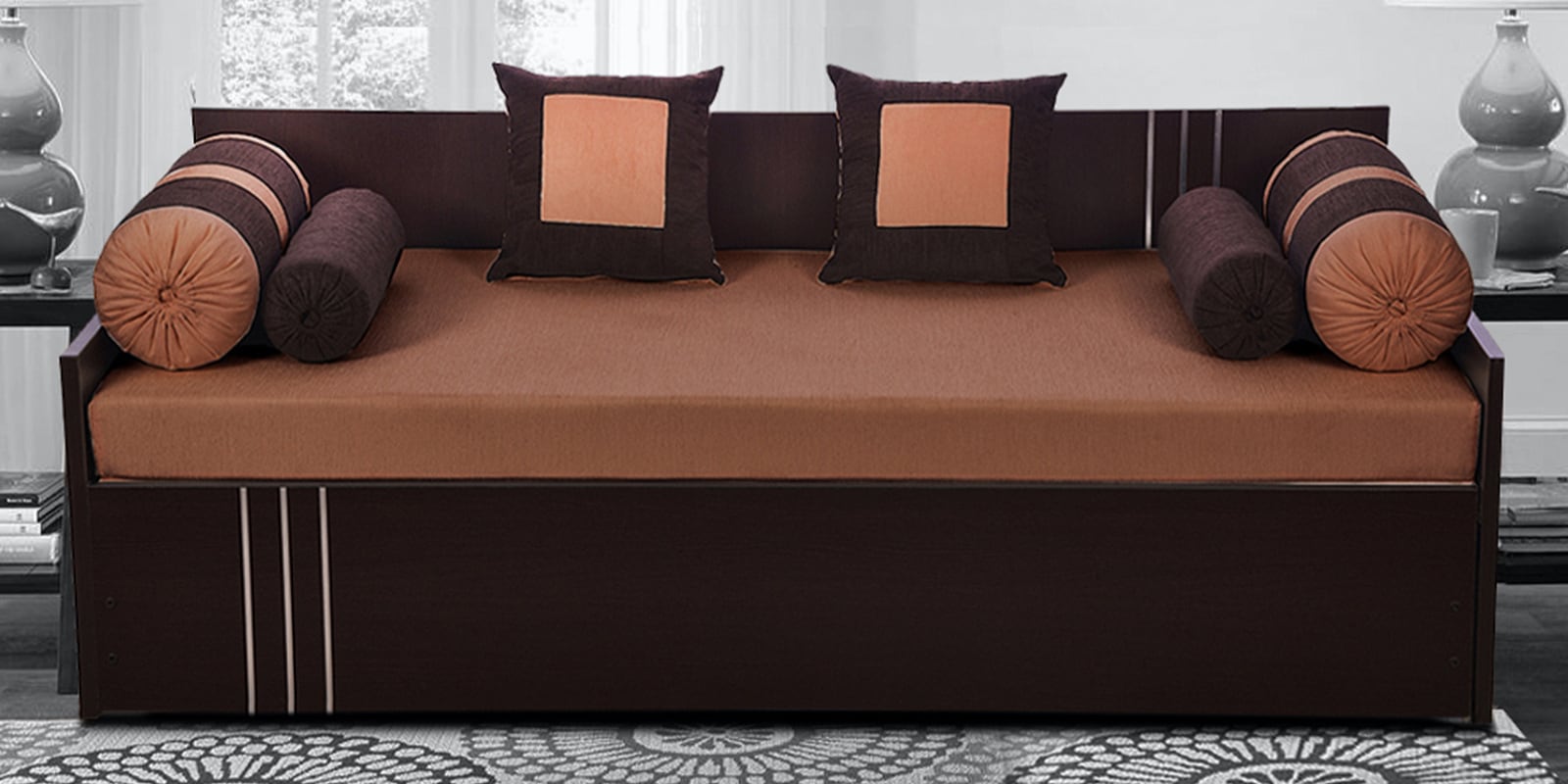Fern Queen Size Pull-Out Sofa Cum Bed with Storage & Mattress in Brown Colour