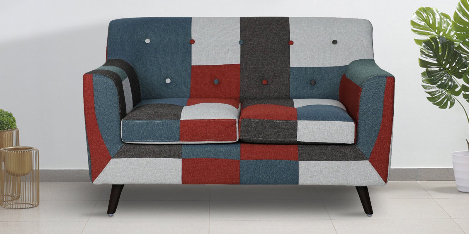 Fernand Fabric 2 Seater Sofa In Red Multicolour