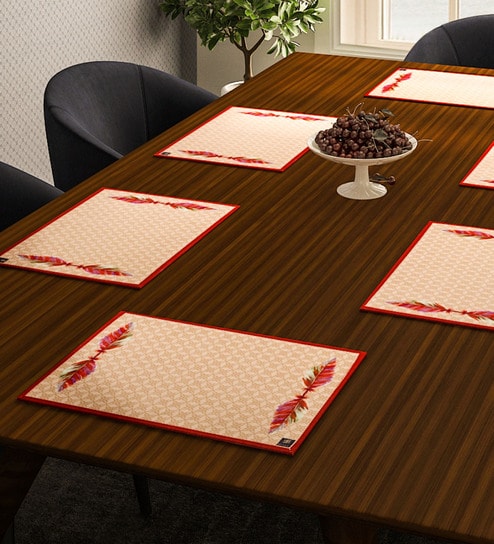 Buy Feather Printed Cotton Dining Table Mats Placemats Set Of 6