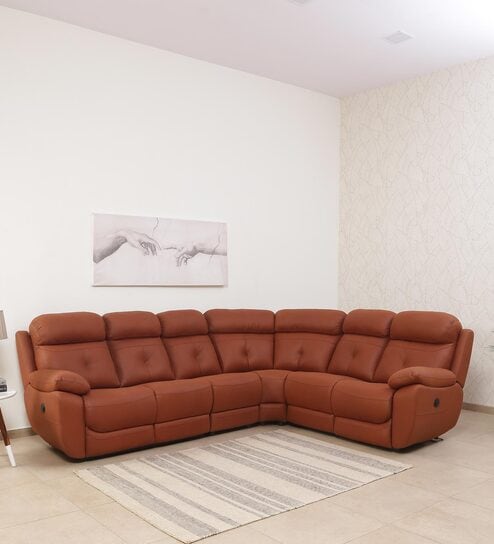Felso Fabric Motorized Recliner Corner Sofa In Brown Finish