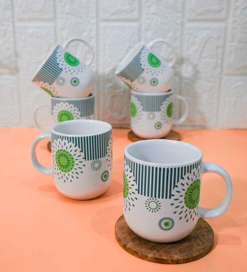 Green 180 ml Ceramic Atomic Star (Set of 6) Tea Cup Set