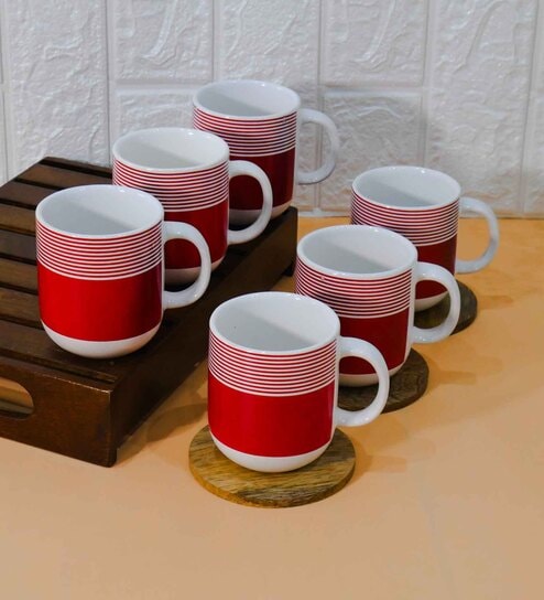 Red 180 ml Ceramic (Set of 6) Tea Cup Set