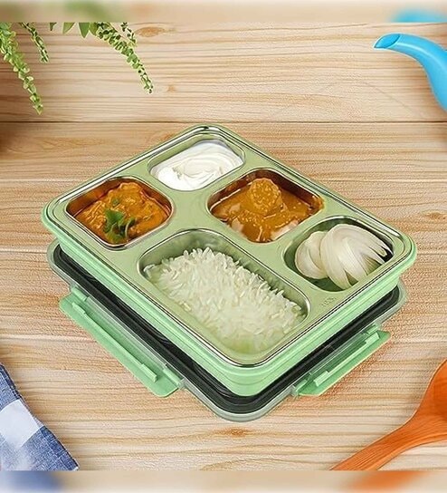 Green 900ml Stainless Steel Rectangle Lunch Box