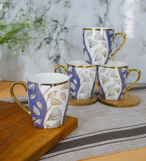 Denim Gold 160 ml Ceramic Finery Design (Set of 4) Tea Cup Set