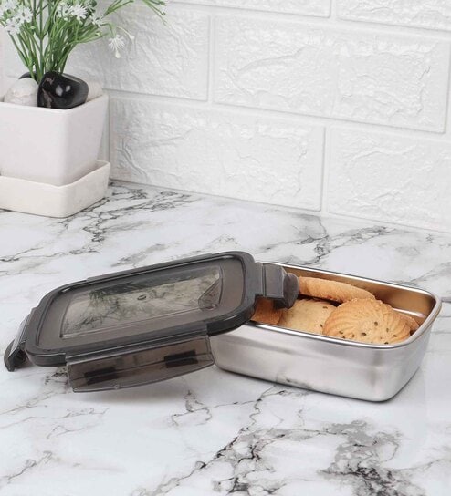 Femora Stainless Steel Container Multipurpose Lunch Box Set for Office, Maroon, Rectangle-350 ml (3 Container).