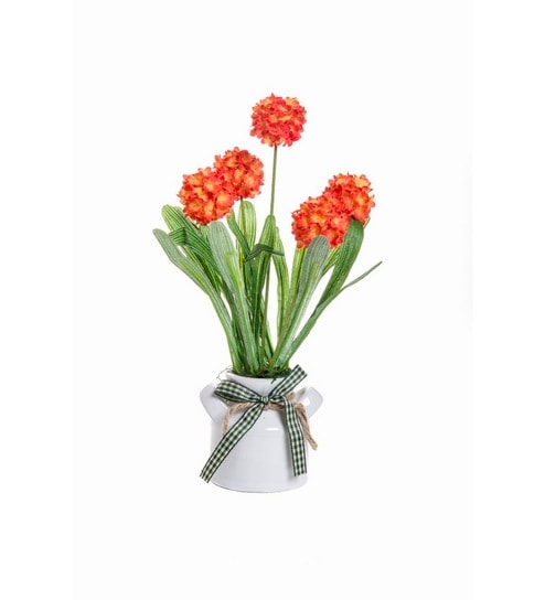 Buy Fennel Flower Vase With Real Touch Red Artificial Flowers