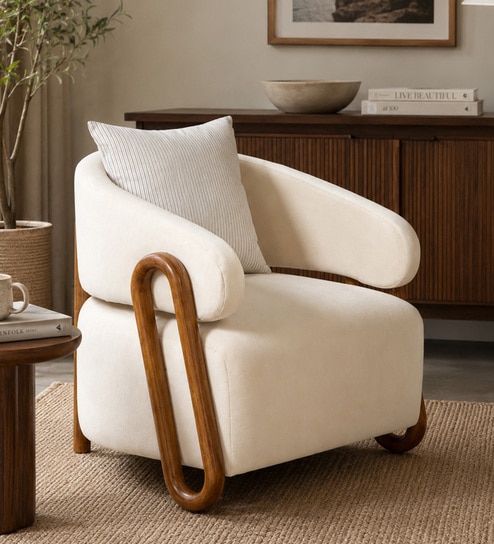 Fermo Fabric Lounge Chair in Beige Colour