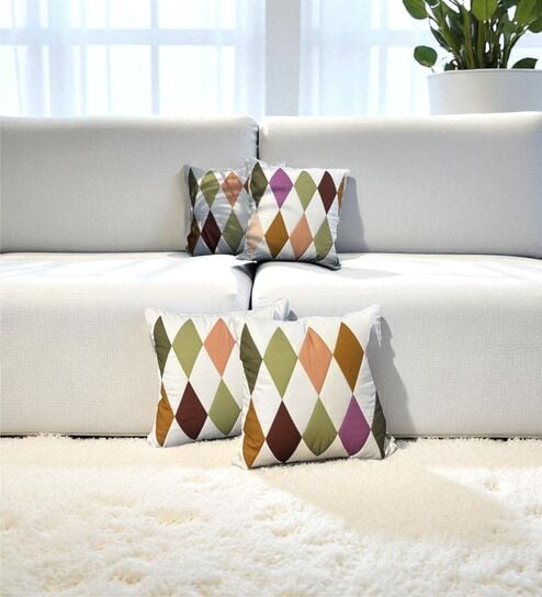 Multicolor Striped Cotton Ruffle 18x18 inches Cushion Covers Set of 4