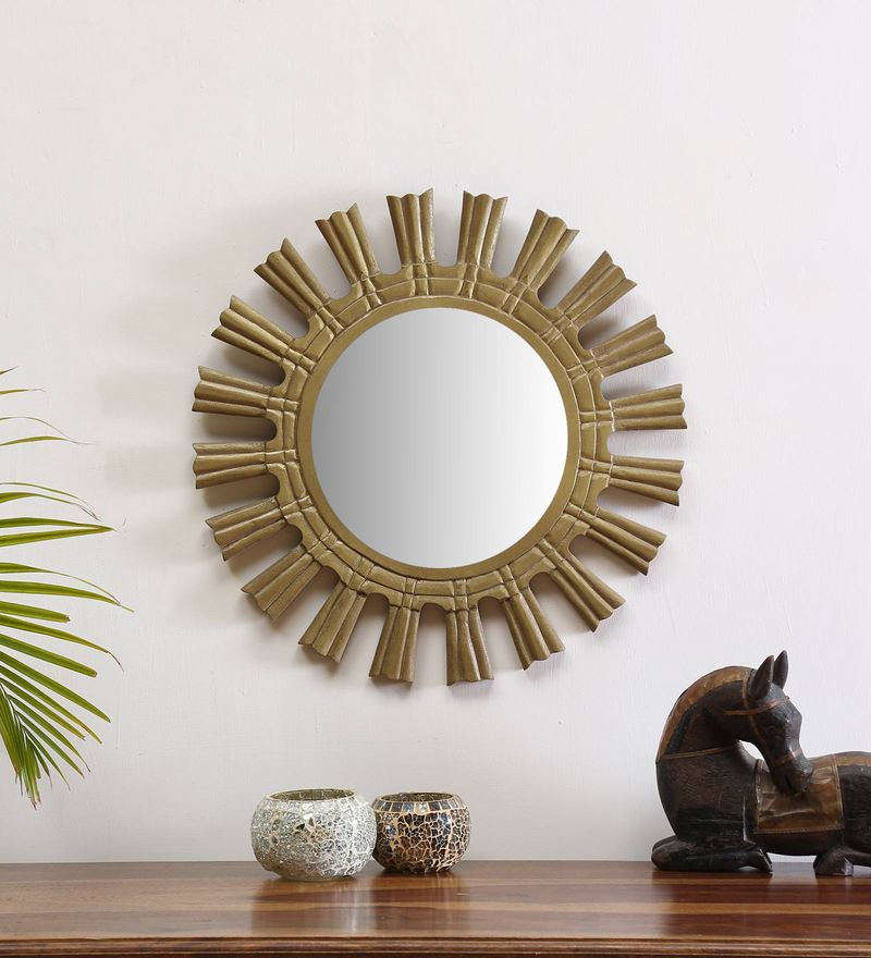 Buy Mango Wood Round Wall Mirror in Yellow colour by Artisans Rose ...