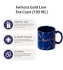 Femora 22k Liquid Marble Gold Design Ceramic Coffee Mug, Tea cups, Chip Resistant, 180 ML, Pack of 2, Royal Blue