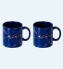 Femora 22k Liquid Marble Gold Design Ceramic Coffee Mug, Tea cups, Chip Resistant, 180 ML, Pack of 2, Royal Blue