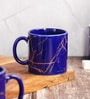 Femora 22k Liquid Marble Gold Design Ceramic Coffee Mug, Tea cups, Chip Resistant, 180 ML, Pack of 2, Royal Blue