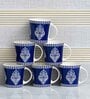 Blue 160 ml Ceramic Block Print (Set of 4) Tea Cup Set