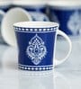 Blue 160 ml Ceramic Block Print (Set of 4) Tea Cup Set