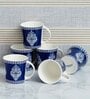 Blue 160 ml Ceramic Block Print (Set of 4) Tea Cup Set