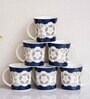Blue & White 160 ml Ceramic Handcrafted Design (Set of 4) Tea Cup Set