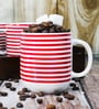Femora Handcrafted Ceramic Coffee & Tea Cup Set of 2, 180 ML, Candy Striped Design Tea Cups, Stackable, Chip Resistant, Large Serving Coffee Cup, Ideal Coffee Mug for Gift-Red