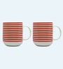 Femora Handcrafted Ceramic Coffee & Tea Cup Set of 2, 180 ML, Candy Striped Design Tea Cups, Stackable, Chip Resistant, Large Serving Coffee Cup, Ideal Coffee Mug for Gift-Red