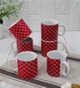 Red 180 ml Ceramic Geometric (Set of 6) Tea Cup Set