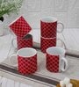 Red 180 ml Ceramic Geometric (Set of 6) Tea Cup Set