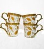 Gold 160 ml Ceramic Traditional Print (Set of 4) Tea Cup Set