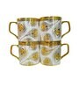 Gold 180 ml Ceramic Feather Print (Set of 4) Tea Cup Set