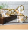 Gold 180 ml Ceramic Feather Print (Set of 4) Tea Cup Set