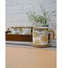 Gold 180 ml Ceramic Feather Print (Set of 4) Tea Cup Set