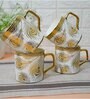 Gold 180 ml Ceramic Feather Print (Set of 4) Tea Cup Set