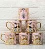 Pink 180 ml Ceramic Peacock (Set of 4) Tea Cup Set