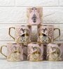 Pink 180 ml Ceramic Peacock (Set of 4) Tea Cup Set