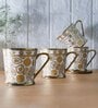 Gold 180 ml Ceramic Vintage Print (Set of 4) Tea Cup Set